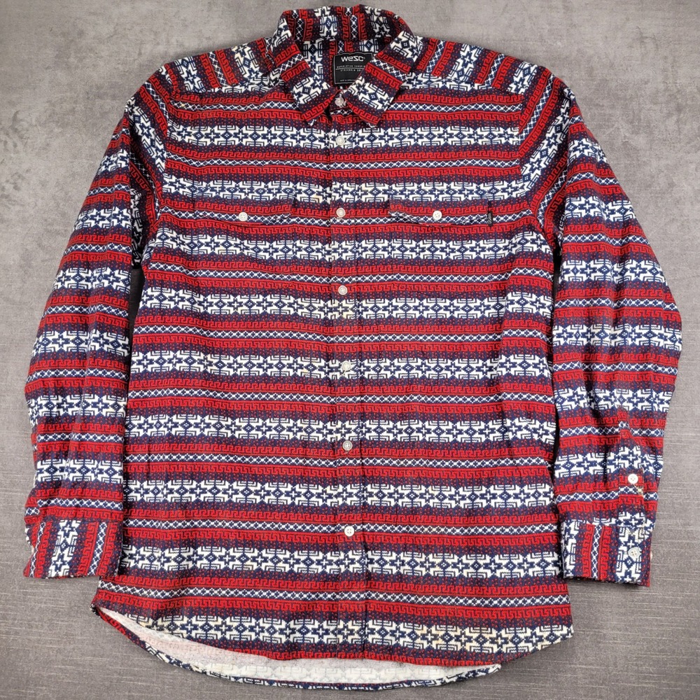 Wesc Aztec Button Down Shirt Long Sleeve Red Blue White Mens Size Large
